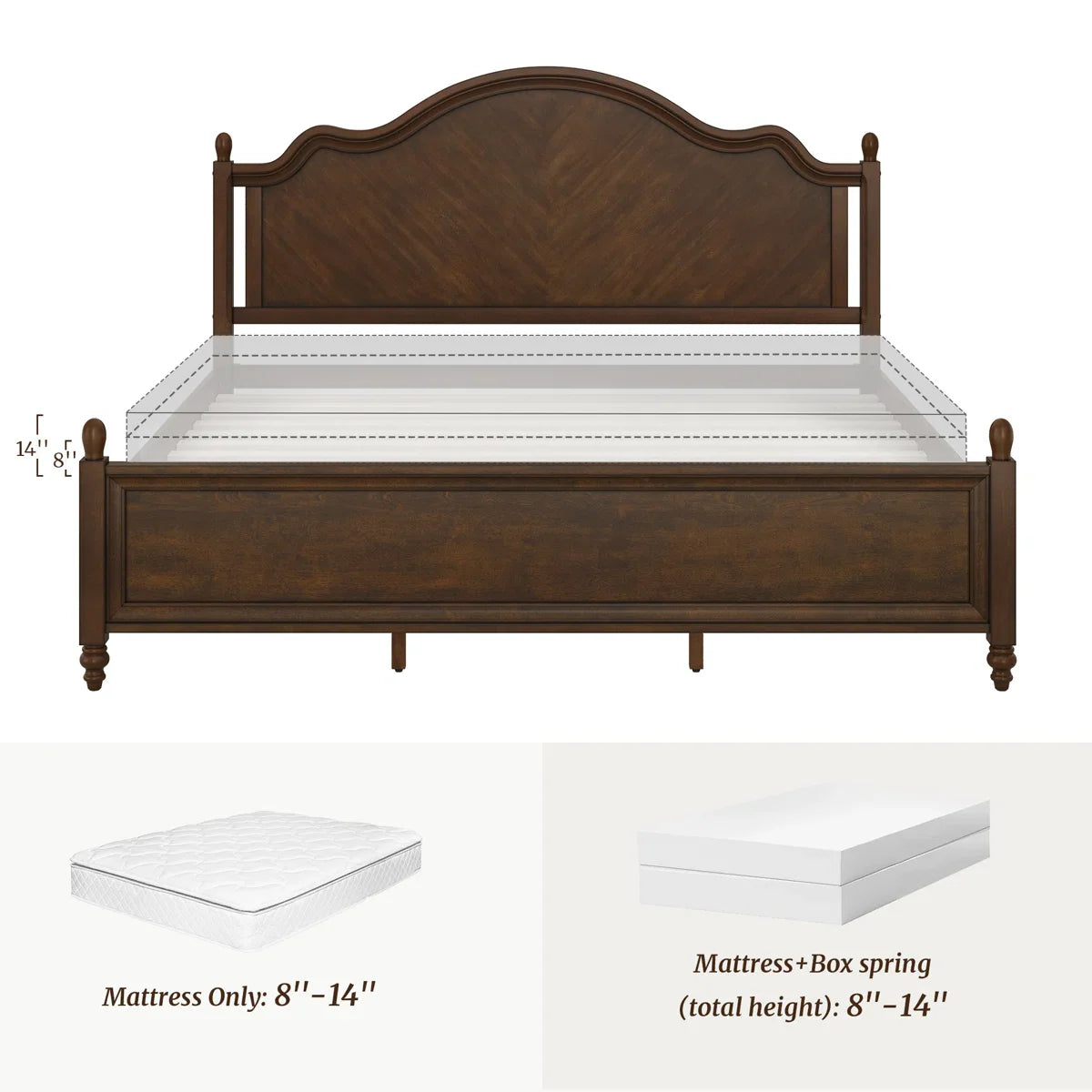 Mid-Century Modern Solid Wood Bed with Herringbone-Inspired Pattern Headboard