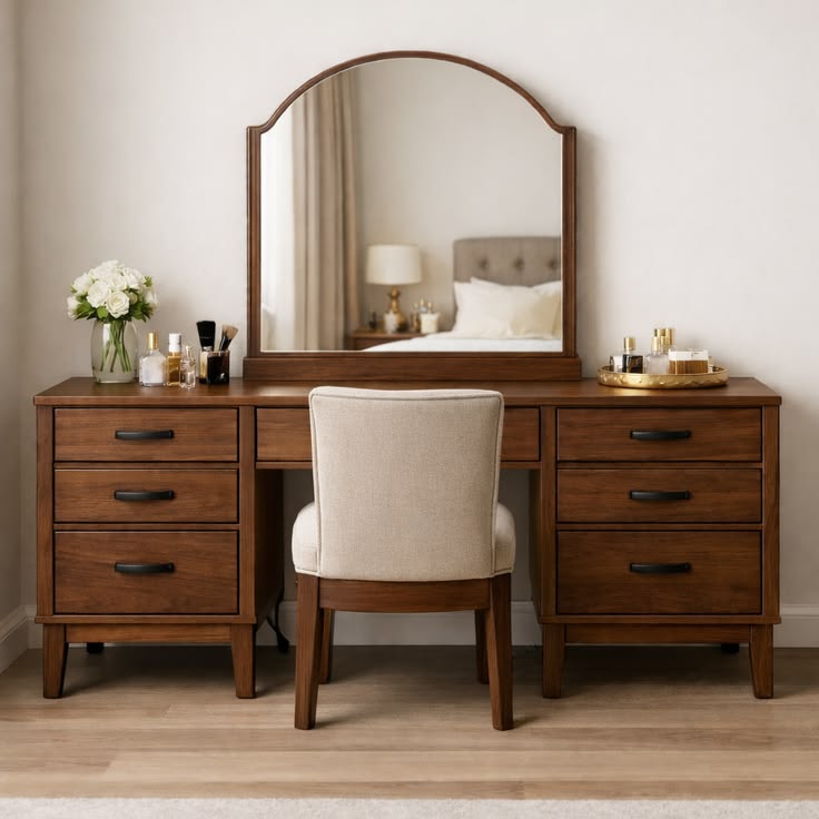 Noveen Vanity dressing table wooden with mirror with stool