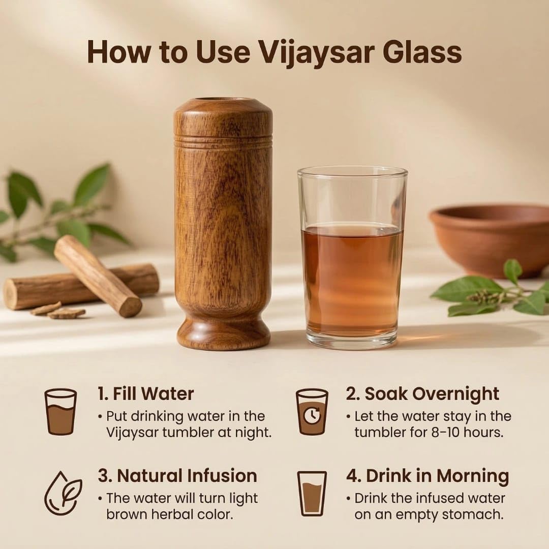Vijaysar Wooden Tumbler Natural Ayurvedic Wooden Water Glass Handmade Cup - Urban Crafto