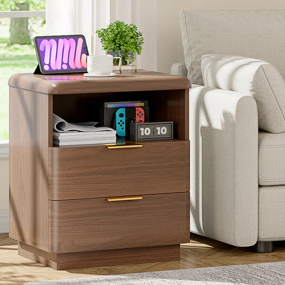 Cota Wooden Nightstand 2 Drawer Bedside Table Storage Modern Dark Walnut
