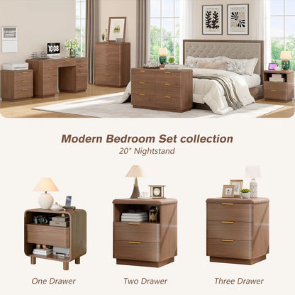 Cota Wooden Nightstand 2 Drawer Bedside Table Storage Modern Dark Walnut