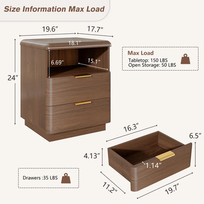 Cota Wooden Nightstand 2 Drawer Bedside Table Storage Modern Dark Walnut