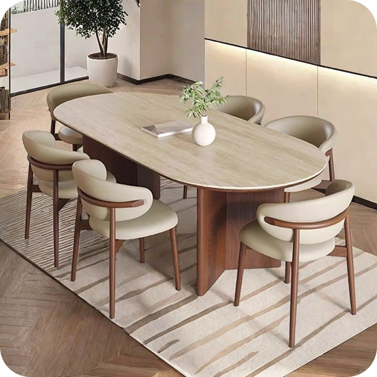 Hormox Modern Round Solid Wood 6 seater Dining Table Set - Urban Crafto