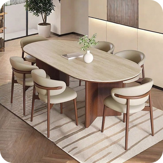 Hormox Modern Round Solid Wood 6 seater Dining Table Set - Urban Crafto
