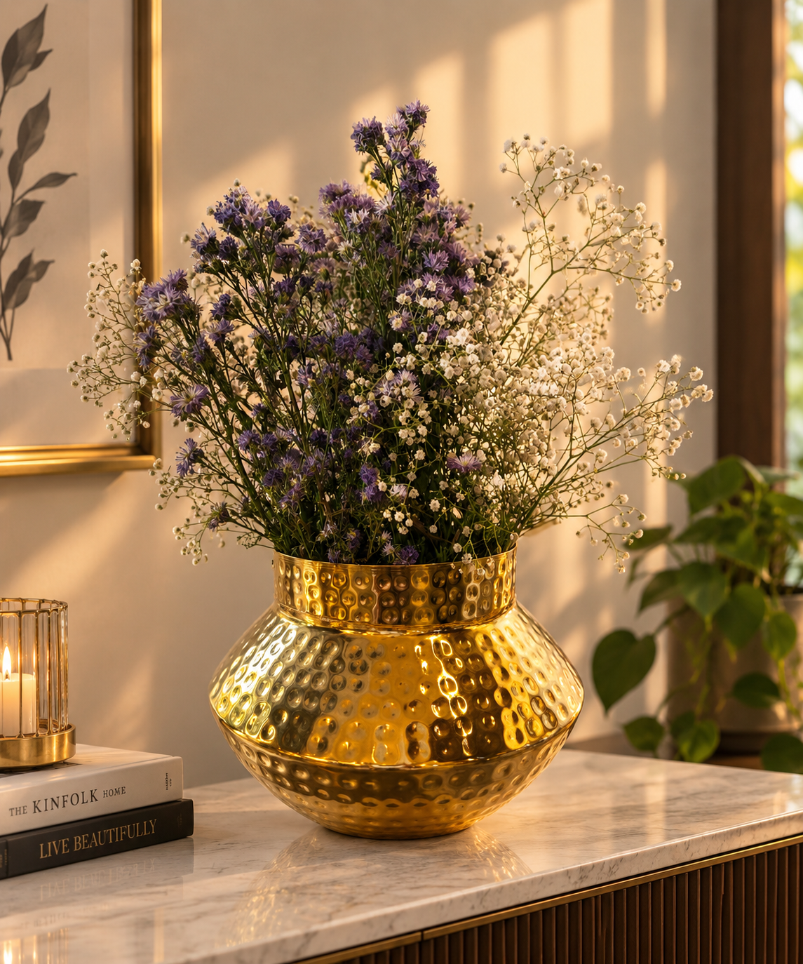 Elegant Hammered Gold Decorative Vase-Small
