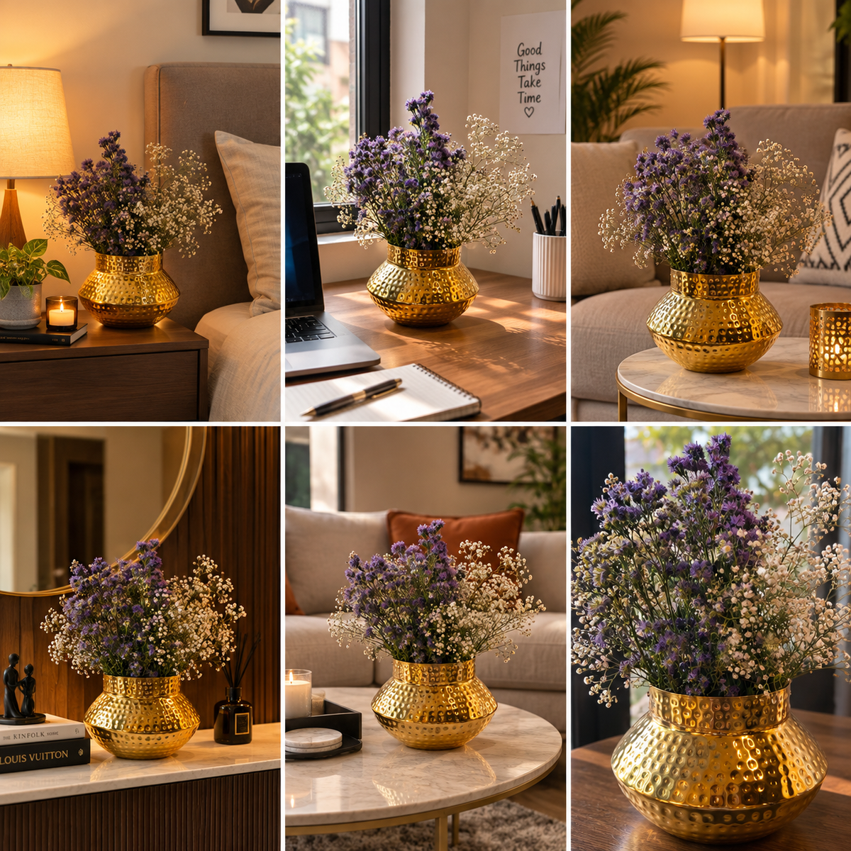 Elegant Hammered Gold Decorative Vase-Small