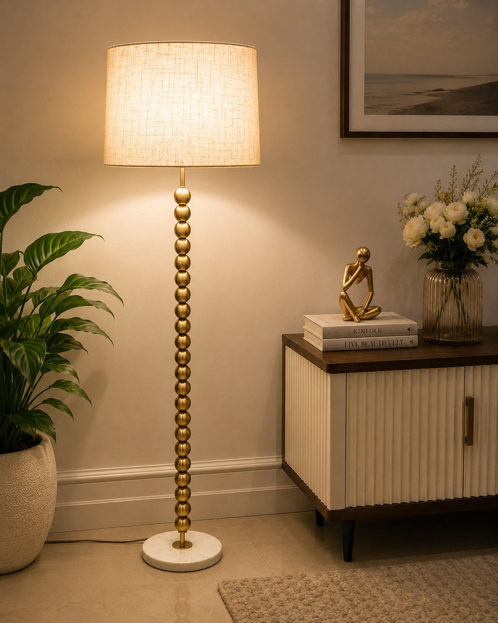 Luxe Bead Floor Lamp Elegant Brass-Finish Floor Lamp