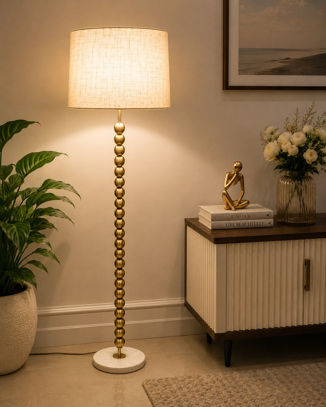Luxe Bead Floor Lamp Elegant Brass-Finish Floor Lamp