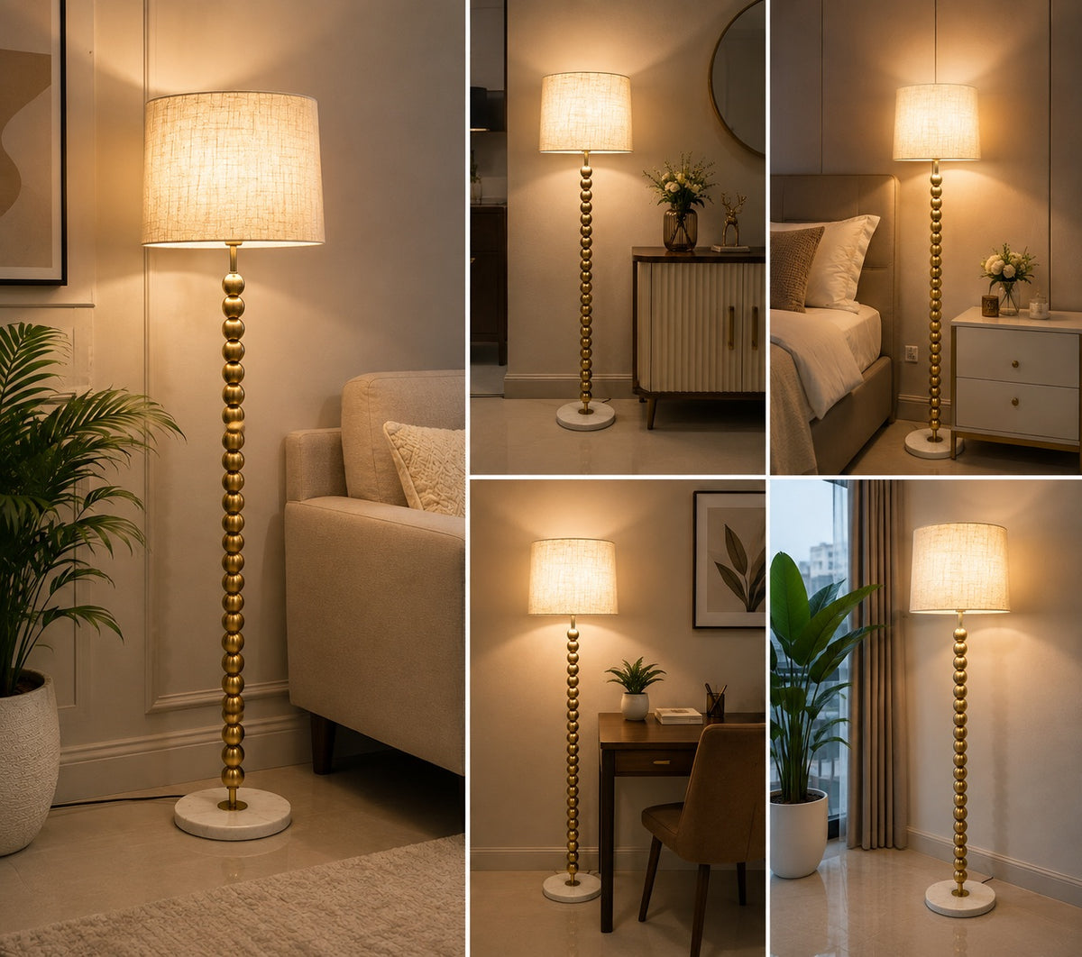 Luxe Bead Floor Lamp Elegant Brass-Finish Floor Lamp