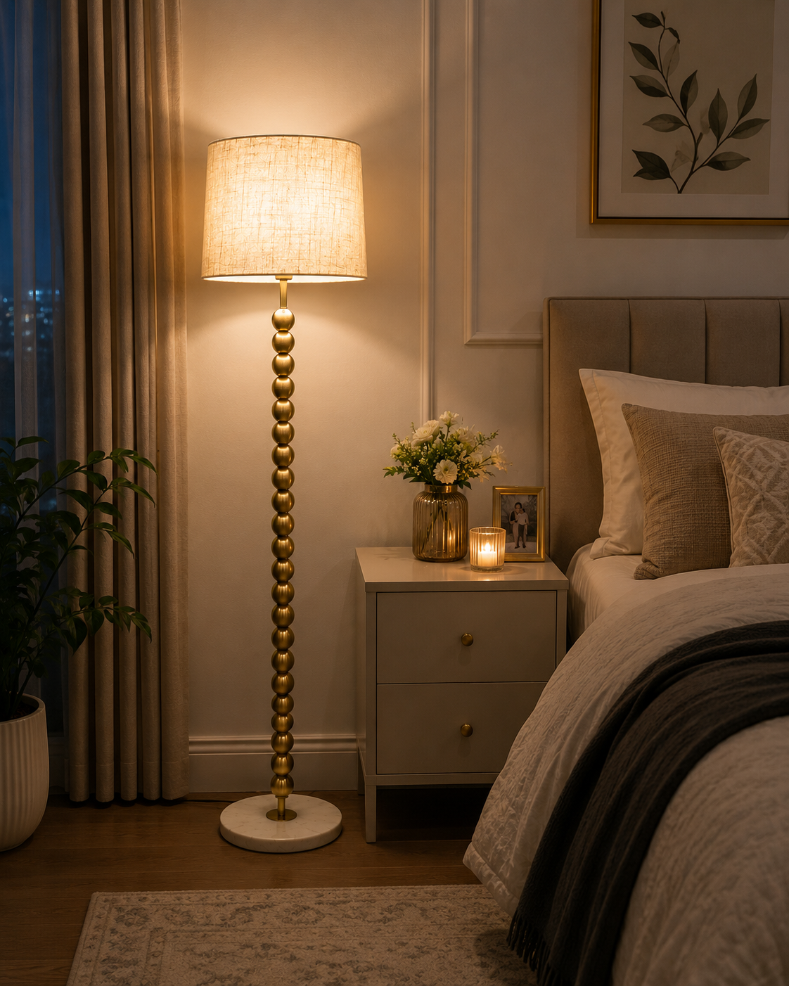 Luxe Bead Floor Lamp Elegant Brass-Finish Floor Lamp