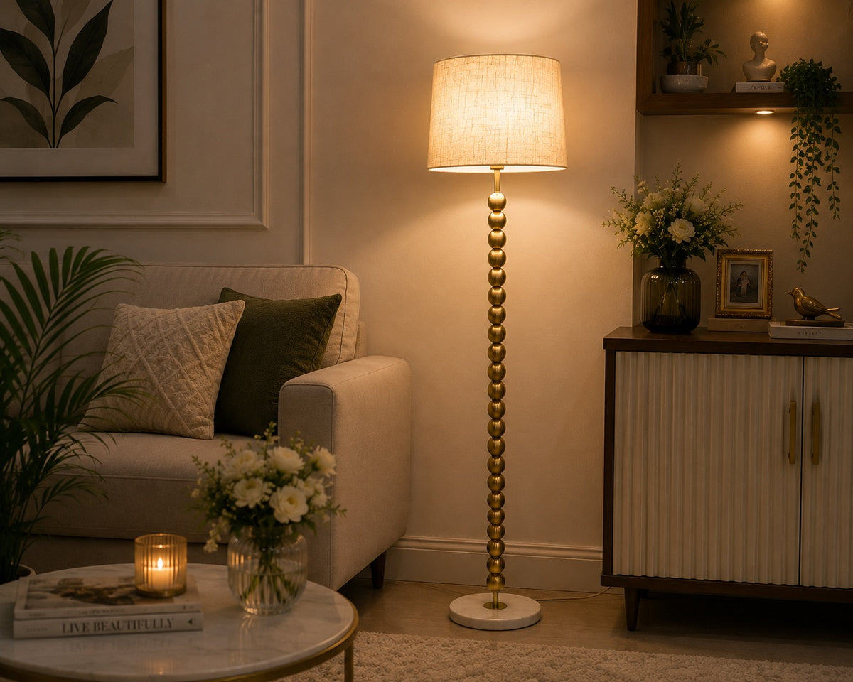 Luxe Bead Floor Lamp Elegant Brass-Finish Floor Lamp