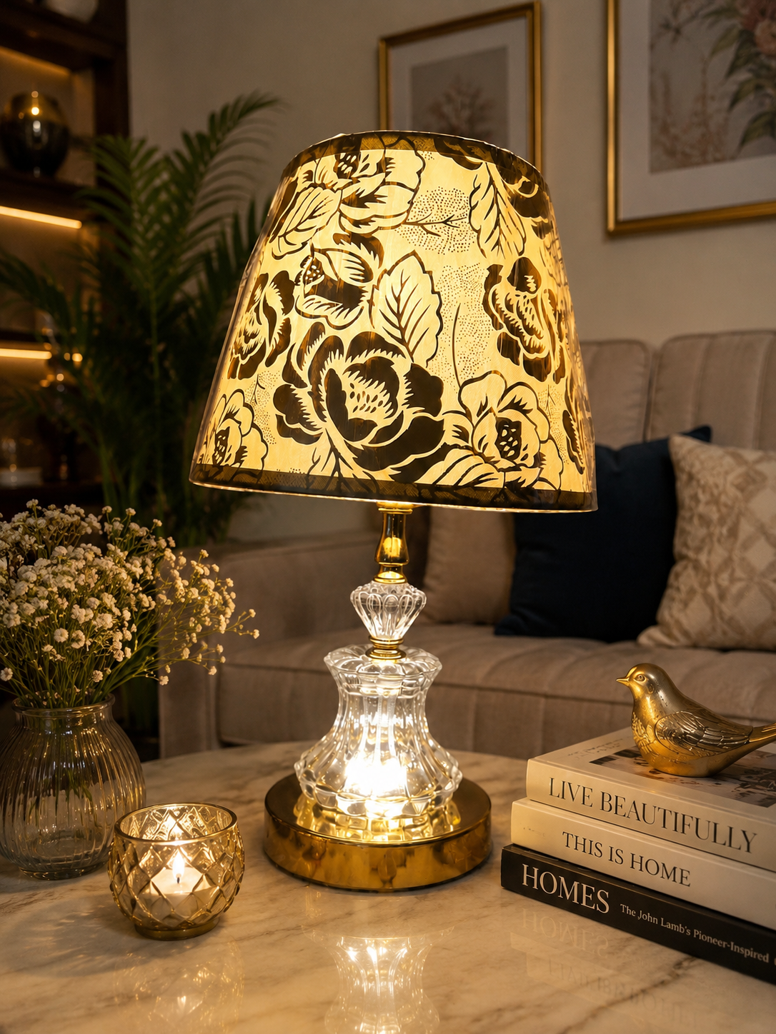 Crystal Glow Floral Table Lamp