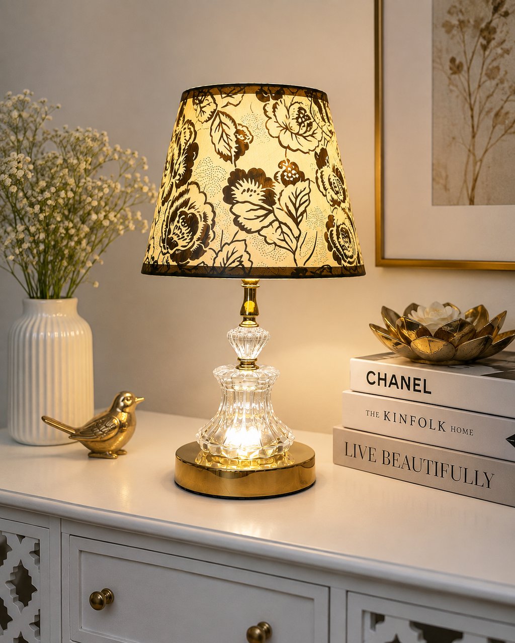 Crystal Glow Floral Table Lamp
