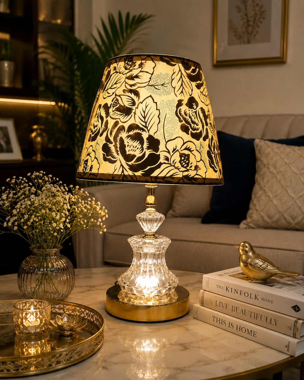 Crystal Glow Floral Table Lamp