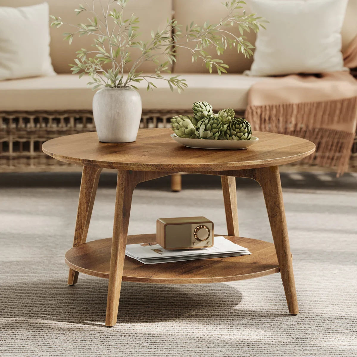 Clasino Coffee Table With 2-Tier Storage Shelves - Wooden bazar