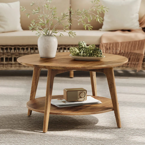 Clasino Coffee Table With 2-Tier Storage Shelves - Wooden bazar