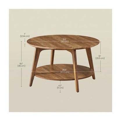 Clasino Coffee Table With 2-Tier Storage Shelves - Wooden bazar