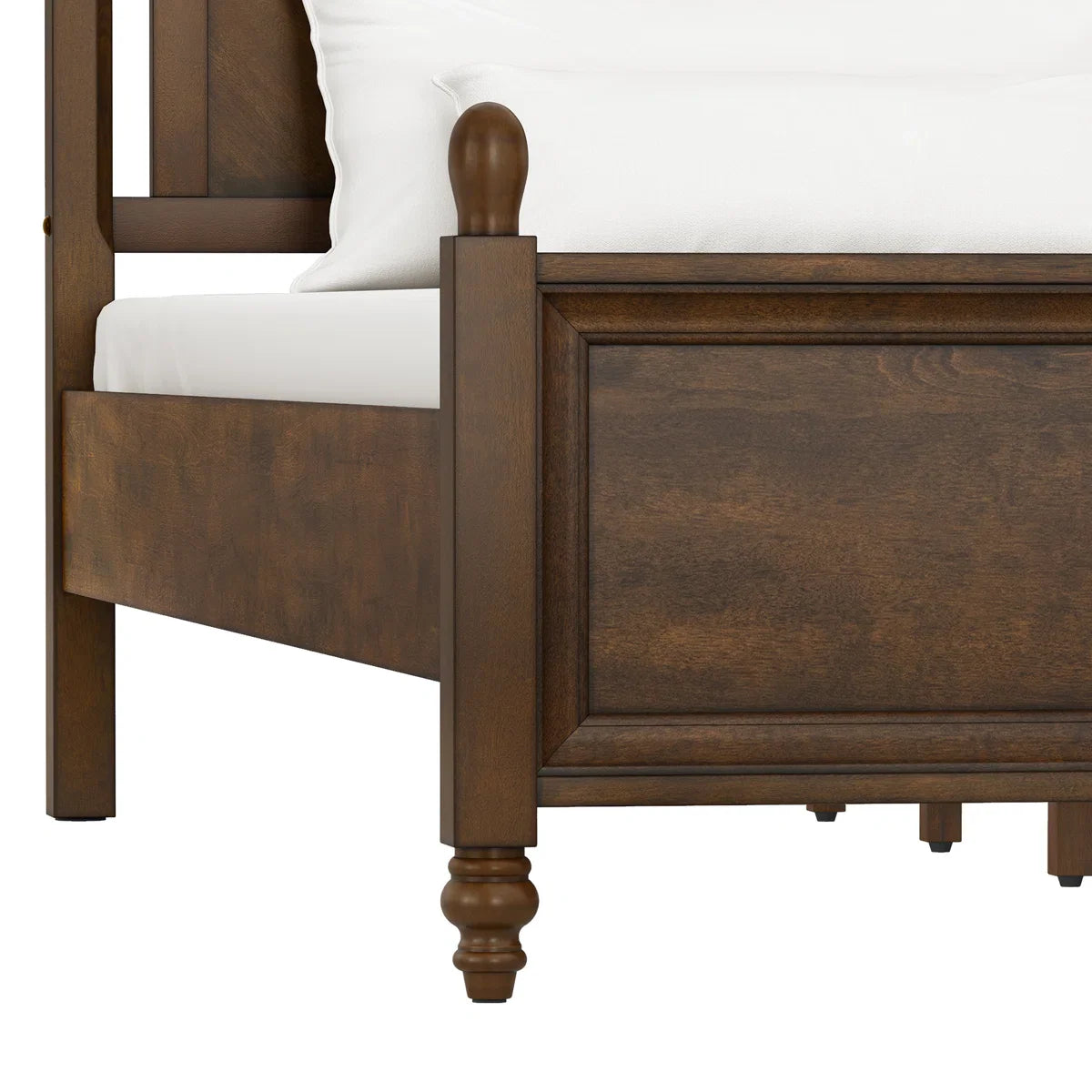 Mid-Century Modern Solid Wood Bed with Herringbone-Inspired Pattern Headboard