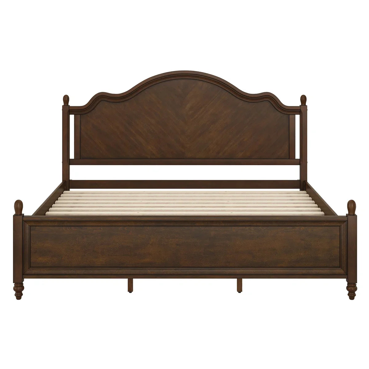 Mid-Century Modern Solid Wood Bed with Herringbone-Inspired Pattern Headboard