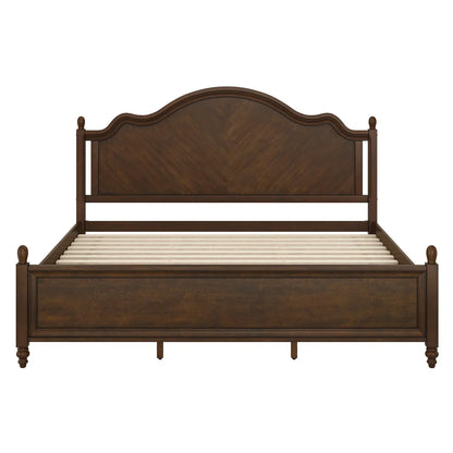 Mid-Century Modern Solid Wood Bed with Herringbone-Inspired Pattern Headboard