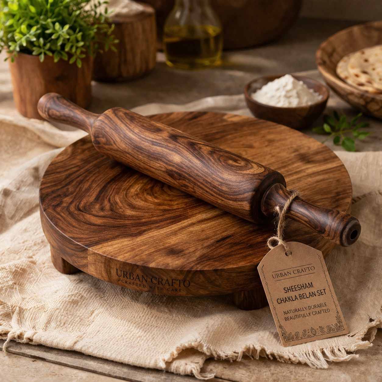 Premium Sheesham Wood Chakla Belan Set for Kitchen & Roti