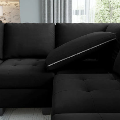 3 - Pieces Velvet 4-Seater Sectional Sofa Lounge Apartment Living room Couch