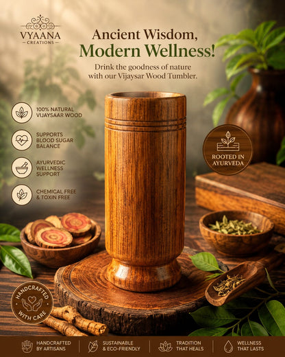 Vijaysar Wooden Tumbler Natural Ayurvedic Wooden Water Glass Handmade Cup - Urban Crafto