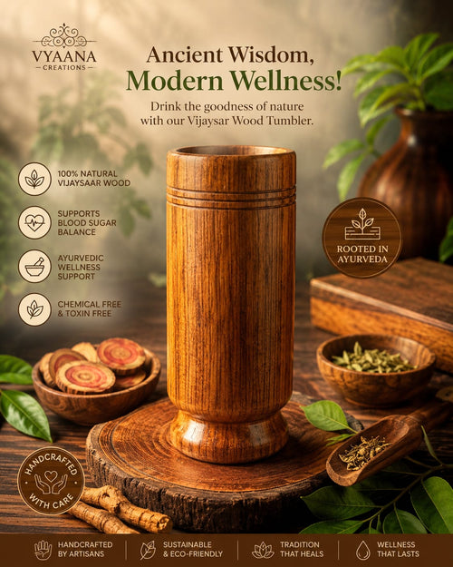 Vijaysar Wooden Tumbler Natural Ayurvedic Wooden Water Glass Handmade Cup - Urban Crafto