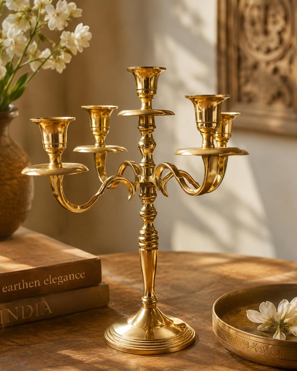 Classic Brass Finish 5-Arm Candle Holder