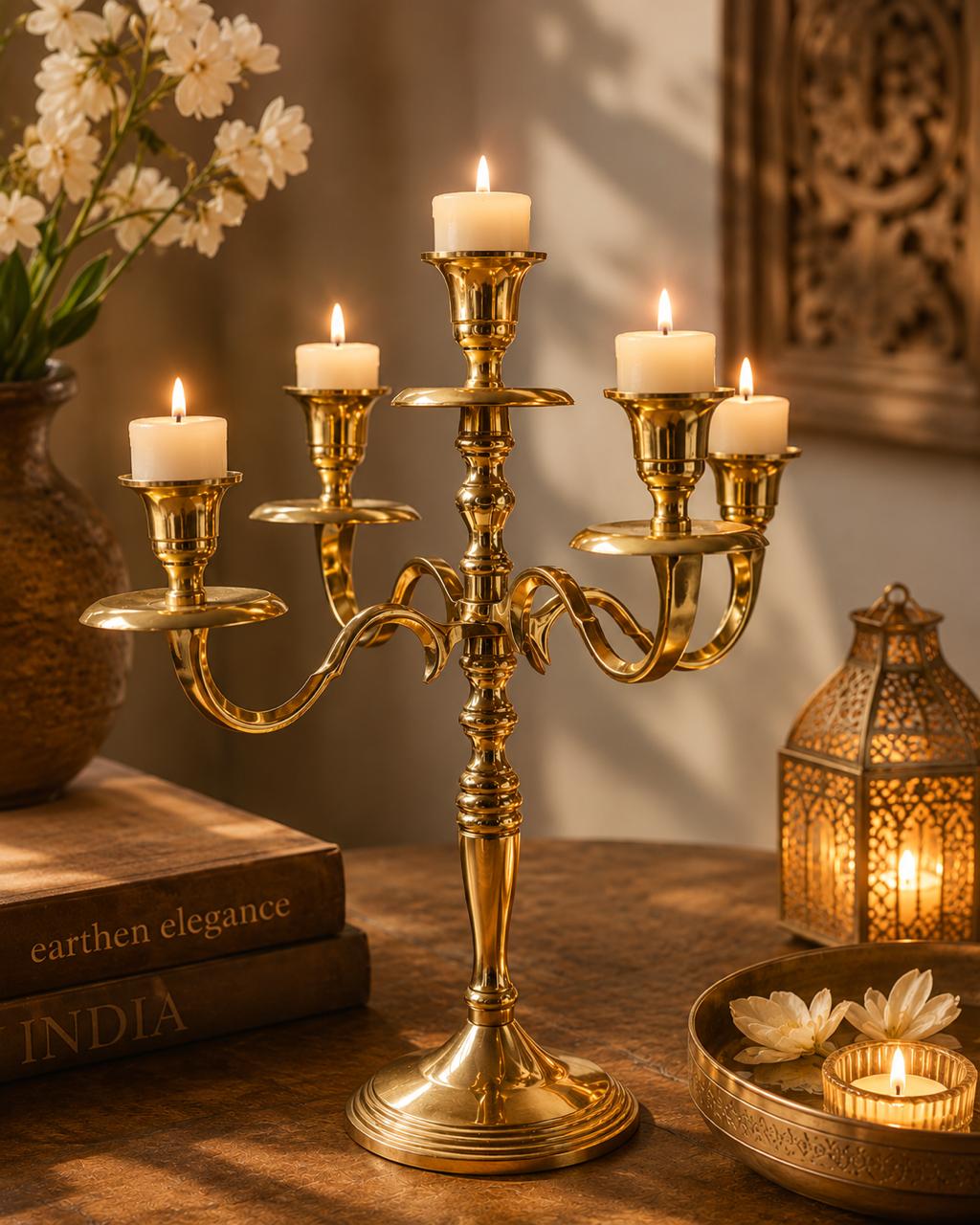 Classic Brass Finish 5-Arm Candle Holder