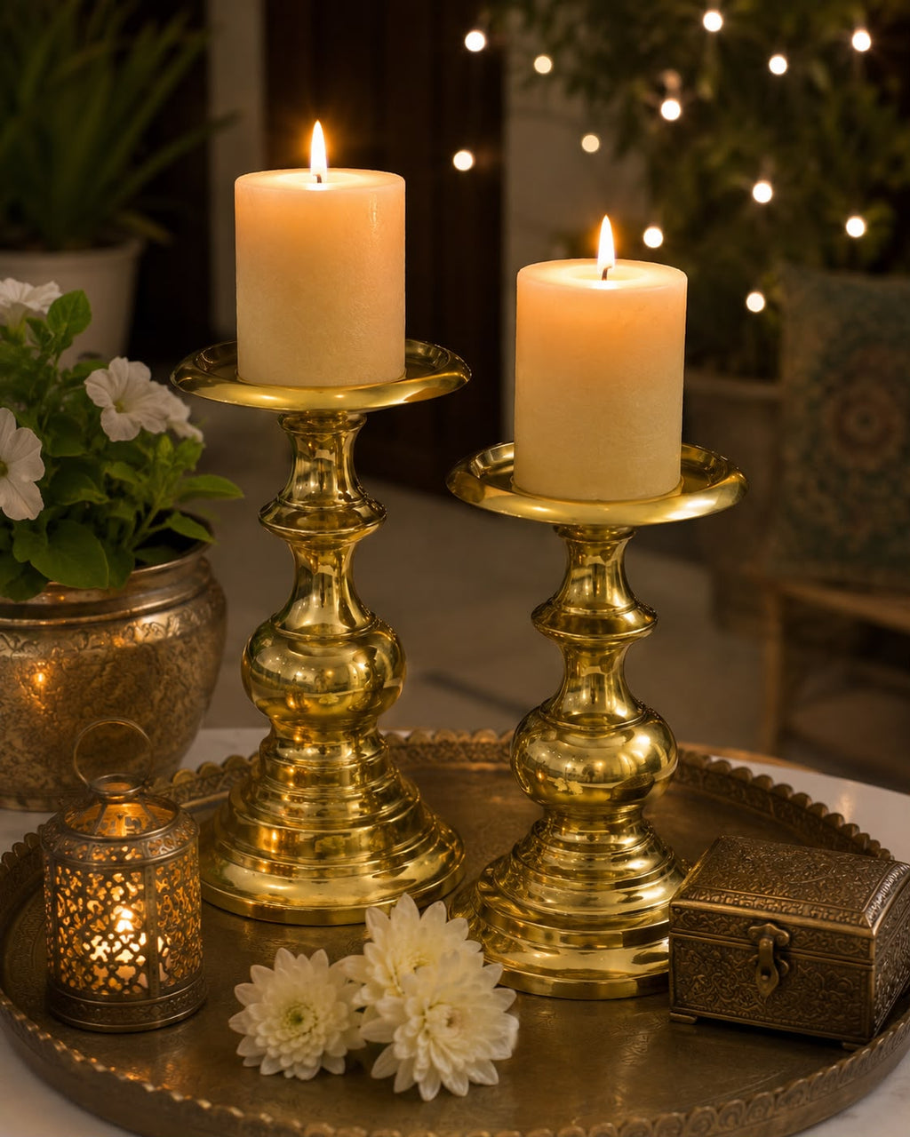Brass Finish Candle Stand-Medium