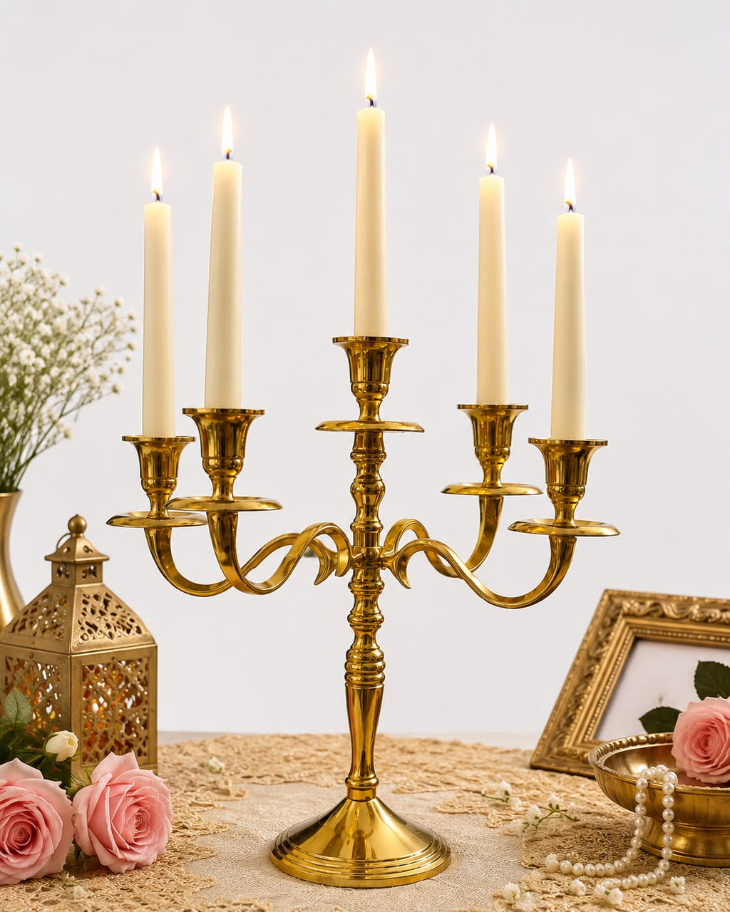 Classic Brass Finish 5-Arm Candle Holder