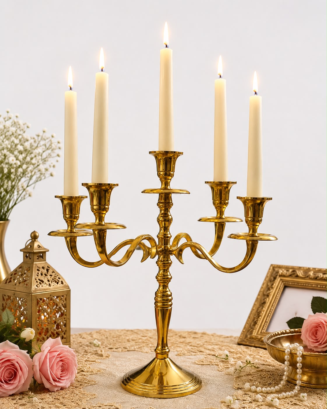 Classic Brass Finish 5-Arm Candle Holder