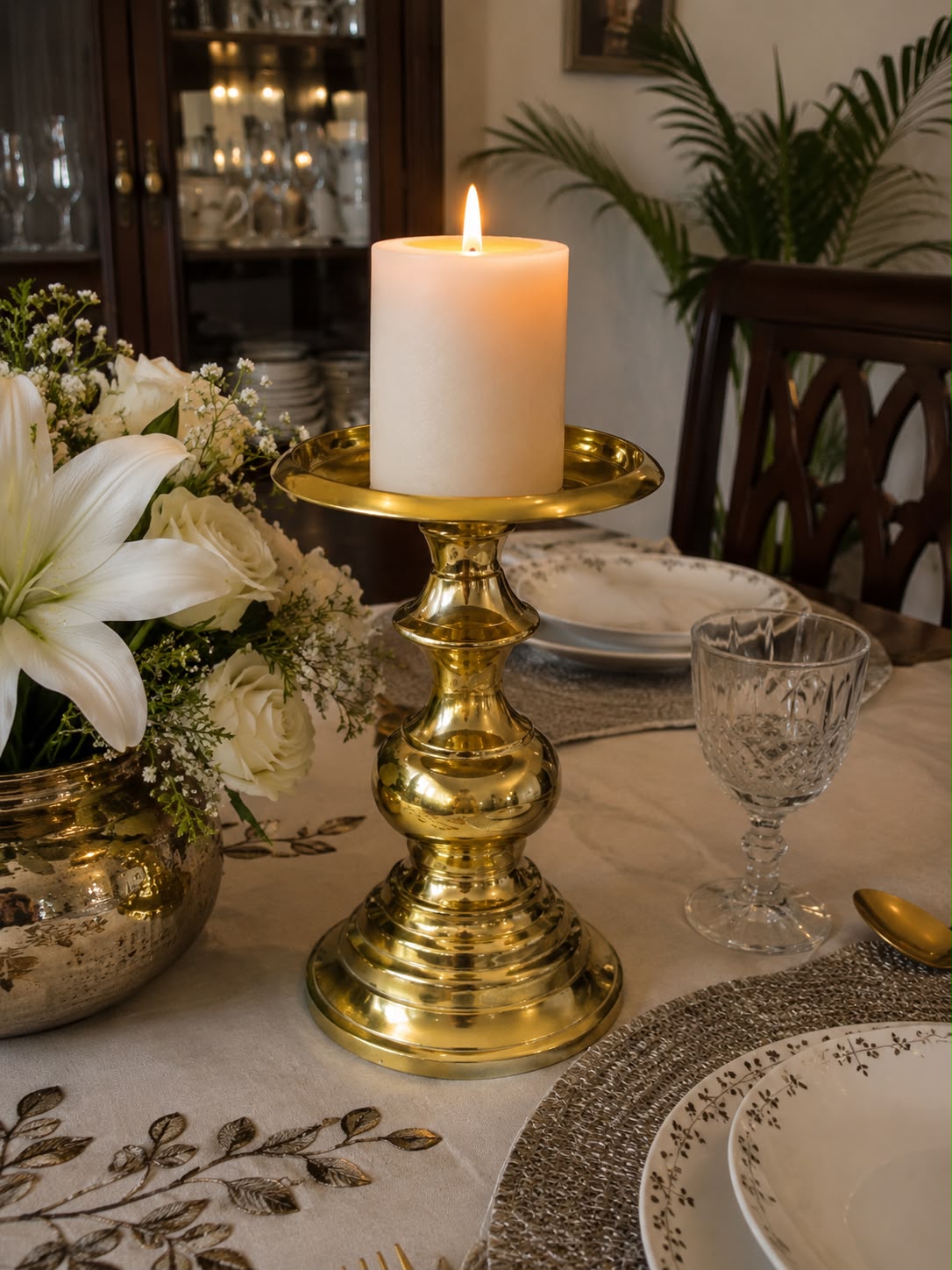 Brass Finish Candle Stand-Large