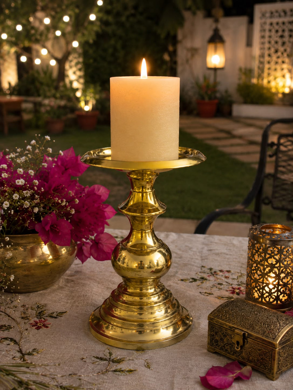 Brass Finish Candle Stand-Large