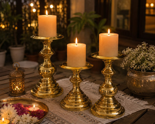 Brass Finish Candle Stand-Large