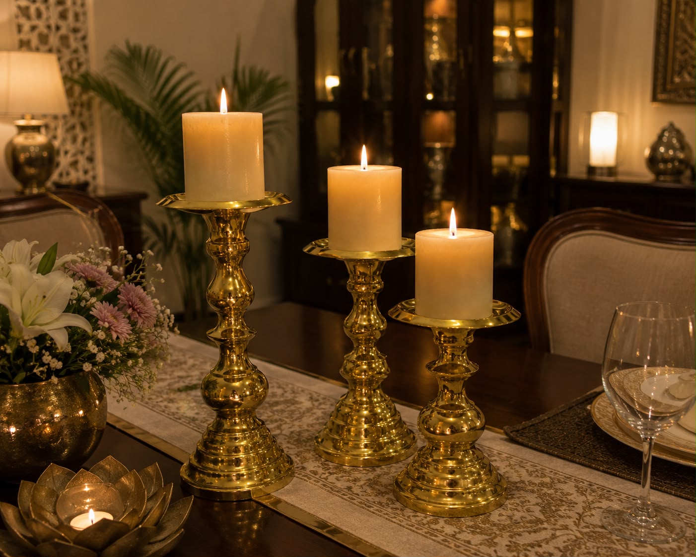 Brass Finish Candle Stand- Set of 3