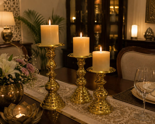 Brass Finish Candle Stand- Set of 3