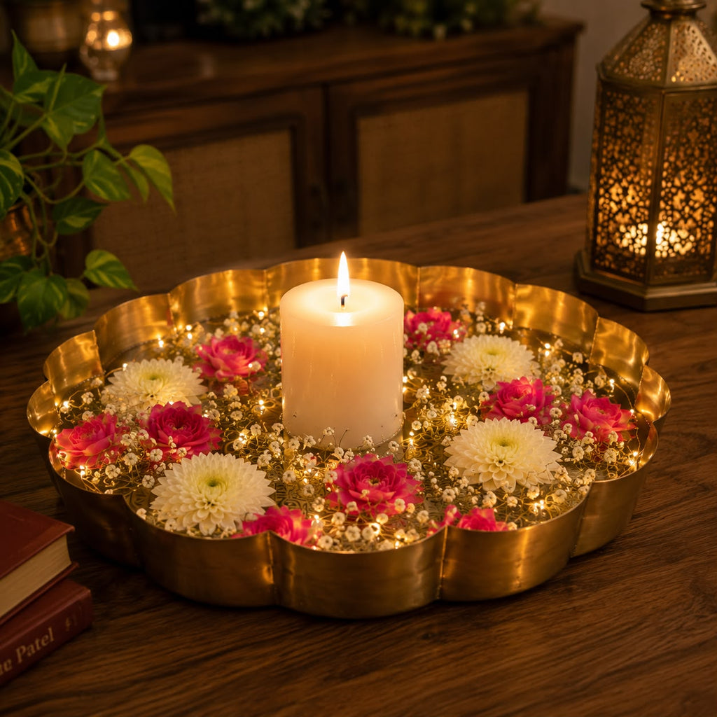 Lotus Brass Finish Urli- Medium