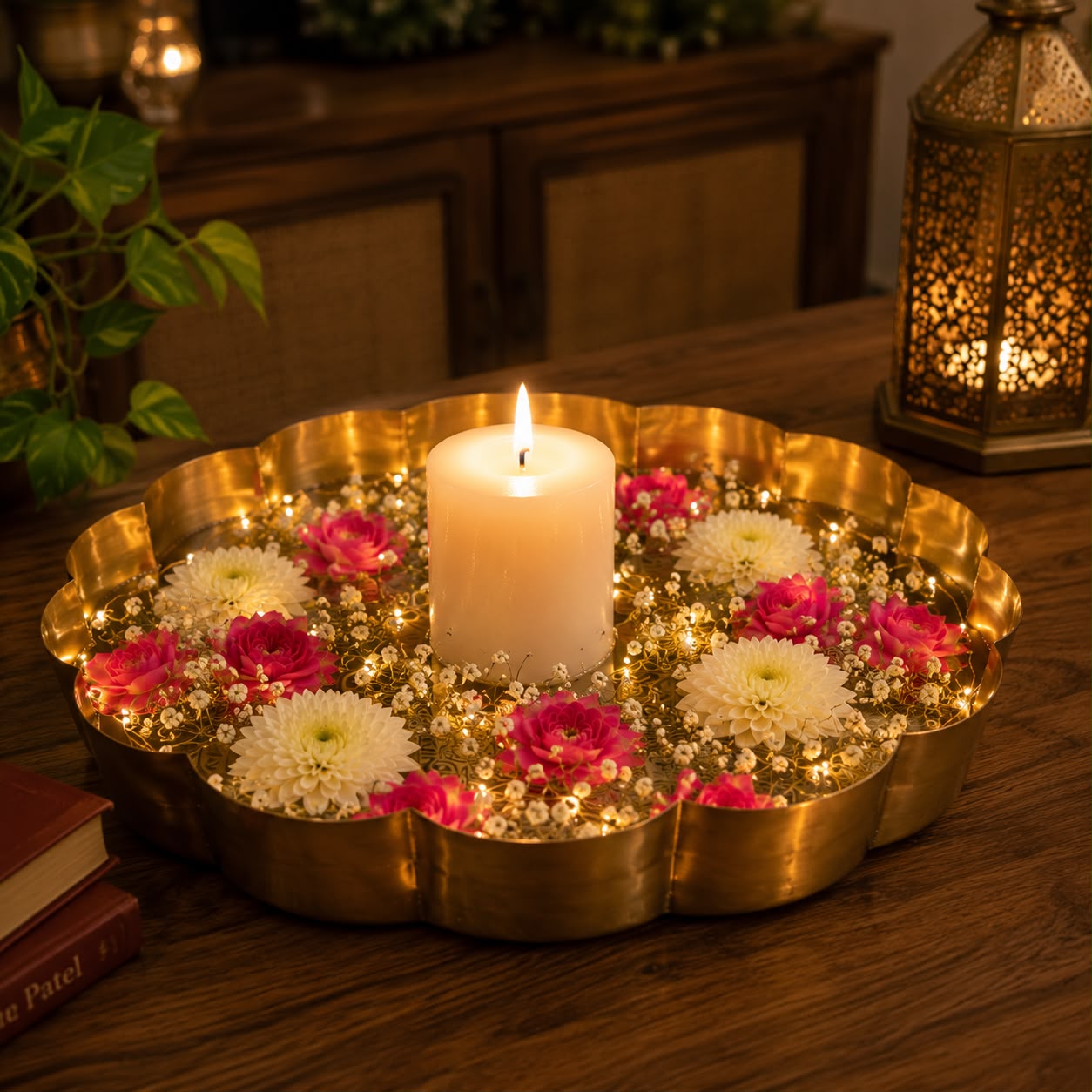 Lotus Brass Finish Urli- Medium