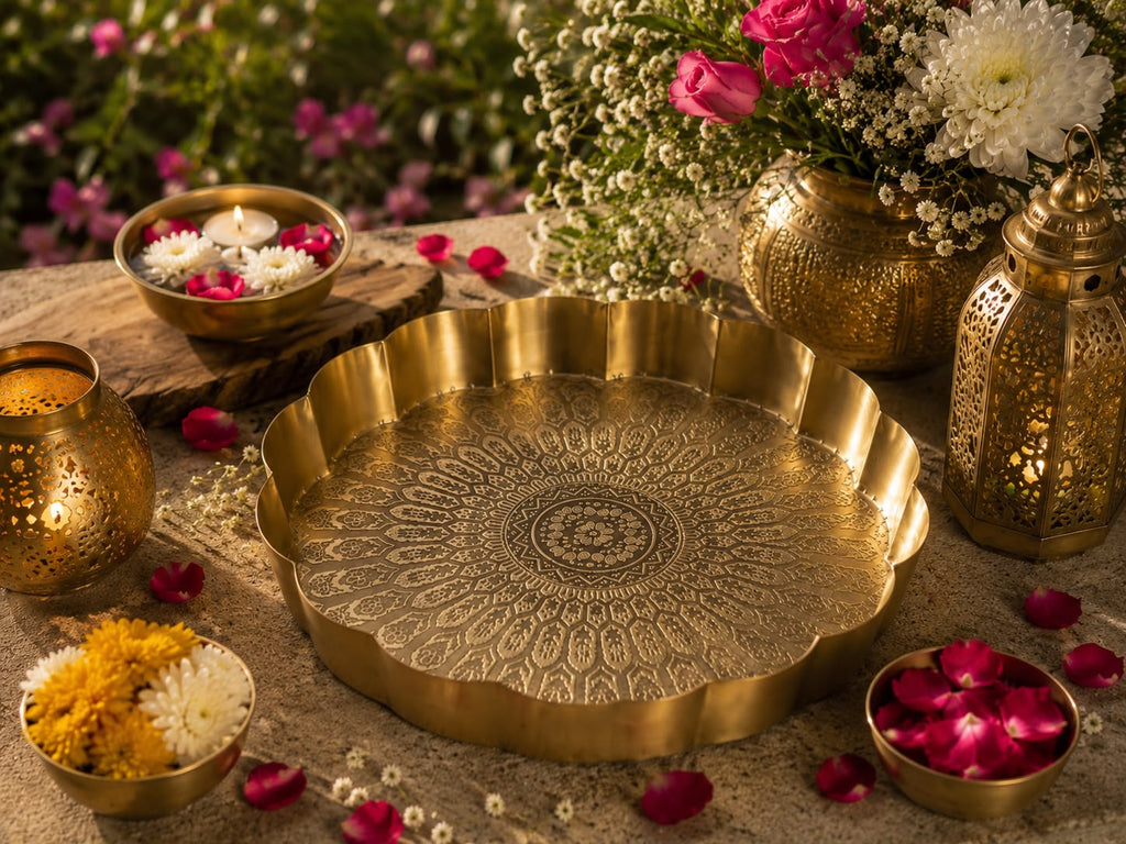 Lotus Brass Finish Urli- Medium