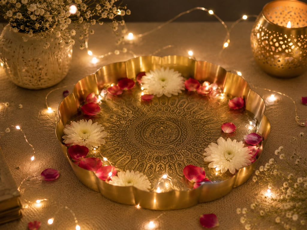 Lotus Brass Finish Urli- Medium