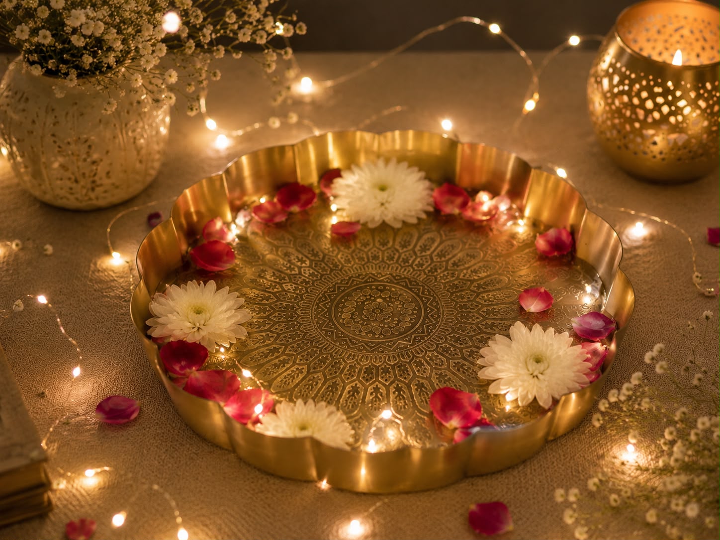 Lotus Brass Finish Urli- Medium
