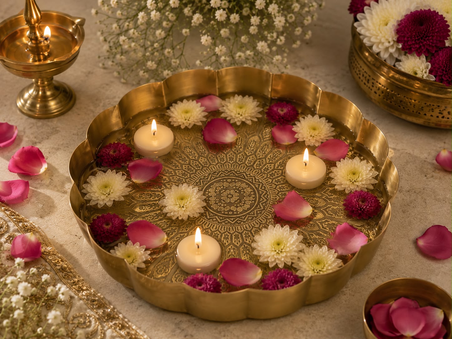 Lotus Brass Finish Urli-Large