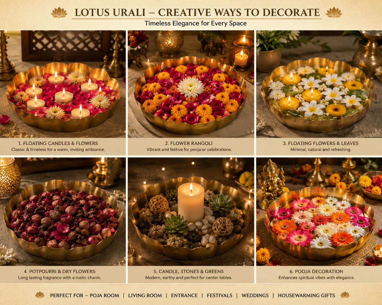 Lotus Brass Finish Urli-Set of 3