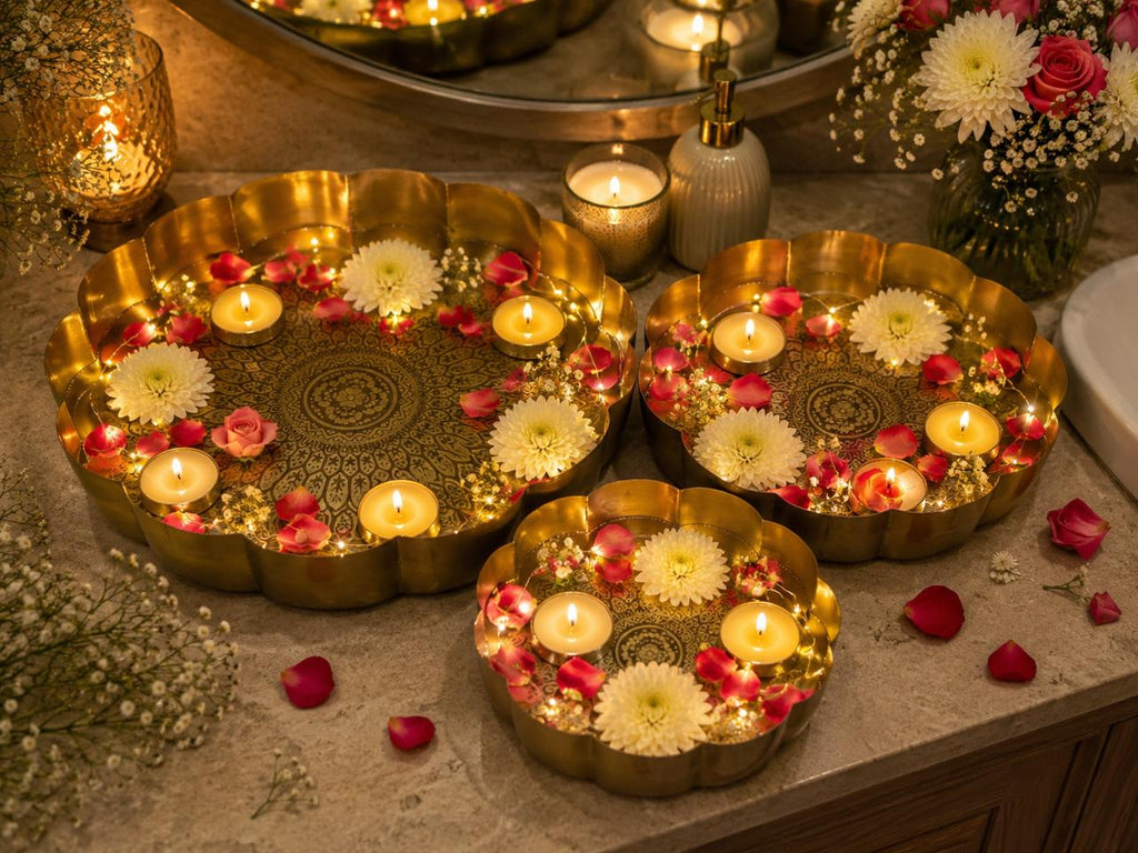 Lotus Brass Finish Urli-Set of 3