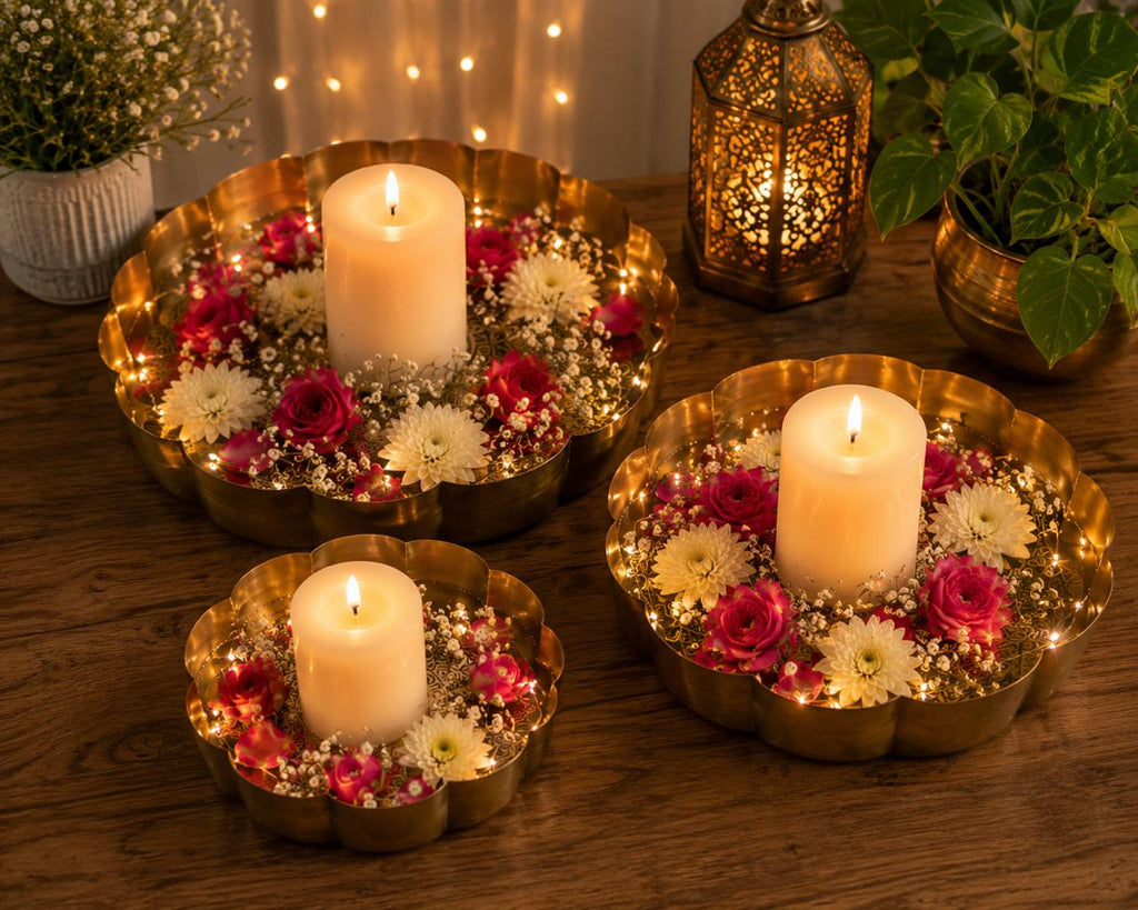 Lotus Brass Finish Urli-Set of 3