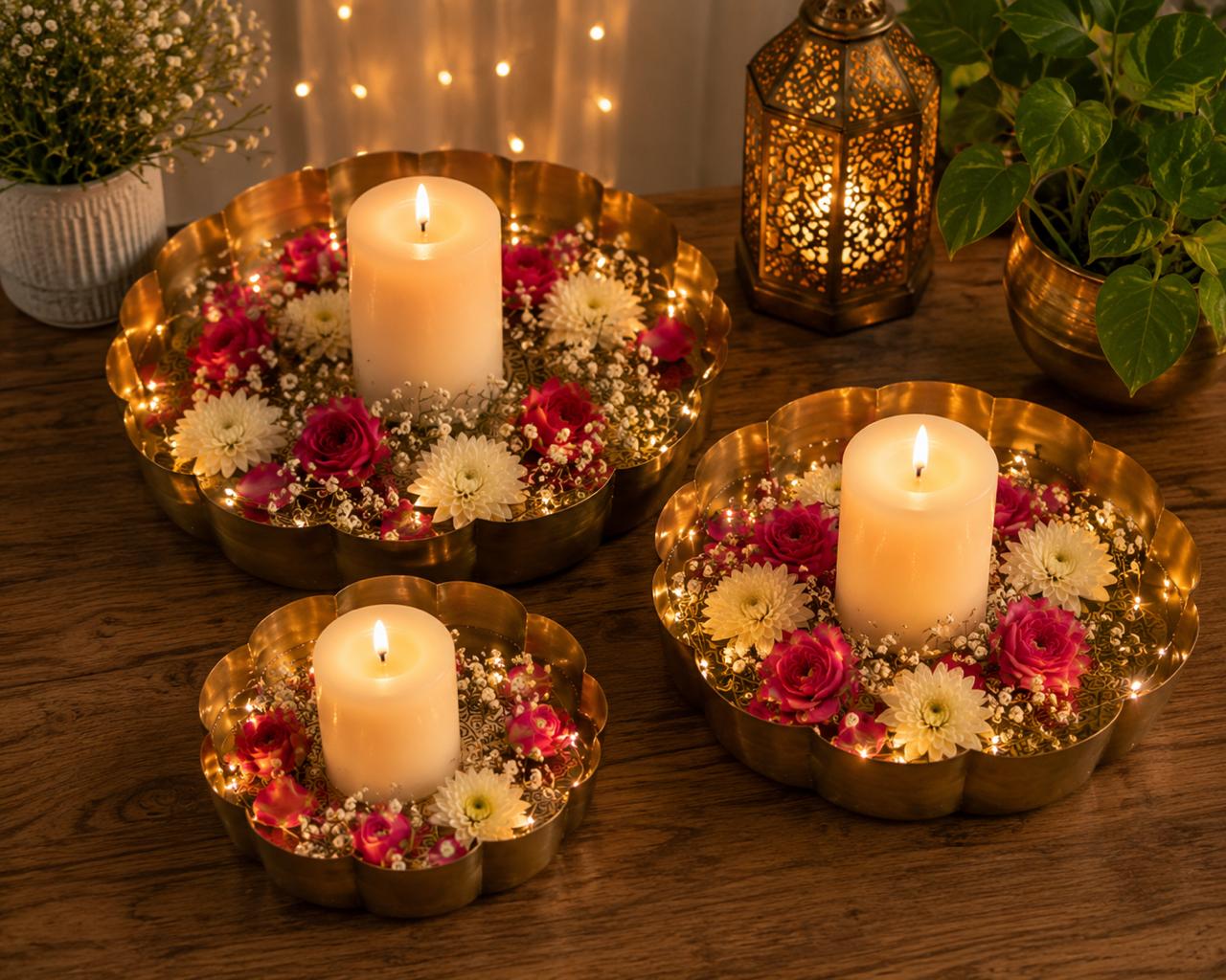 Lotus Brass Finish Urli-Set of 3