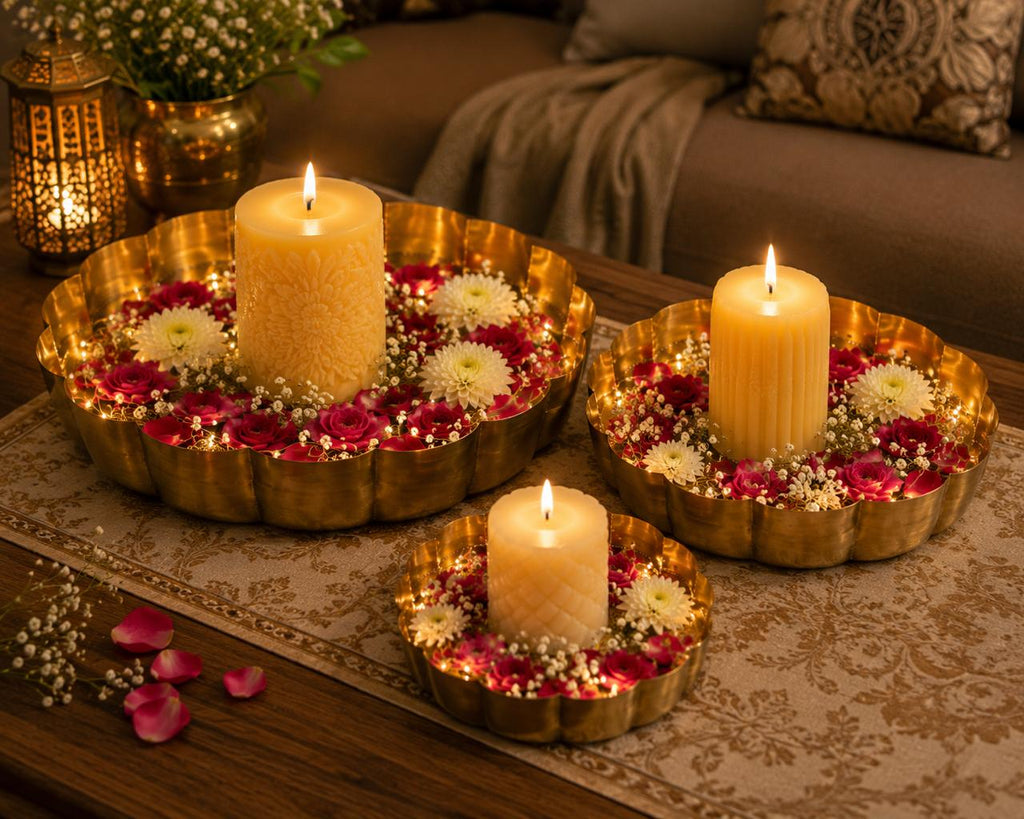 Lotus Brass Finish Urli-Set of 3