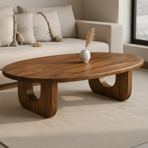 Kiron Modern Oval Wooden Coffee Table for Living Room - Urban crafto